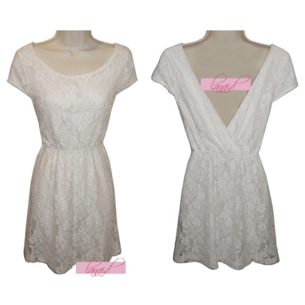 Open Back Lace Fit & Flare Skater Cut-Out Backless A-Line Scuba Romantic Mini M